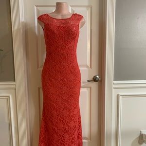 Women’s junior orange pink lace halter maxi dress